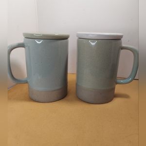 World market 2 stoneware mugs with lids 5 25H
